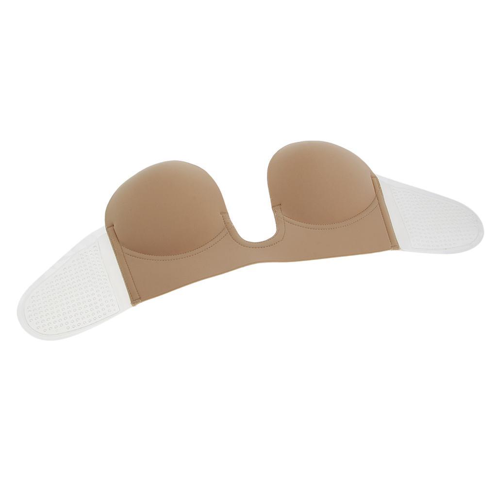 Women Lady Invisible Push Up Bra Strapless Bra Sticky Self-adhesive Silicone Deep U Plunge Backless Bras