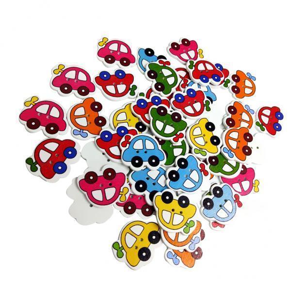 2-10pack 50 Pieces Assorted Car Shape Wood 2 Holes Button for Sewing Craft