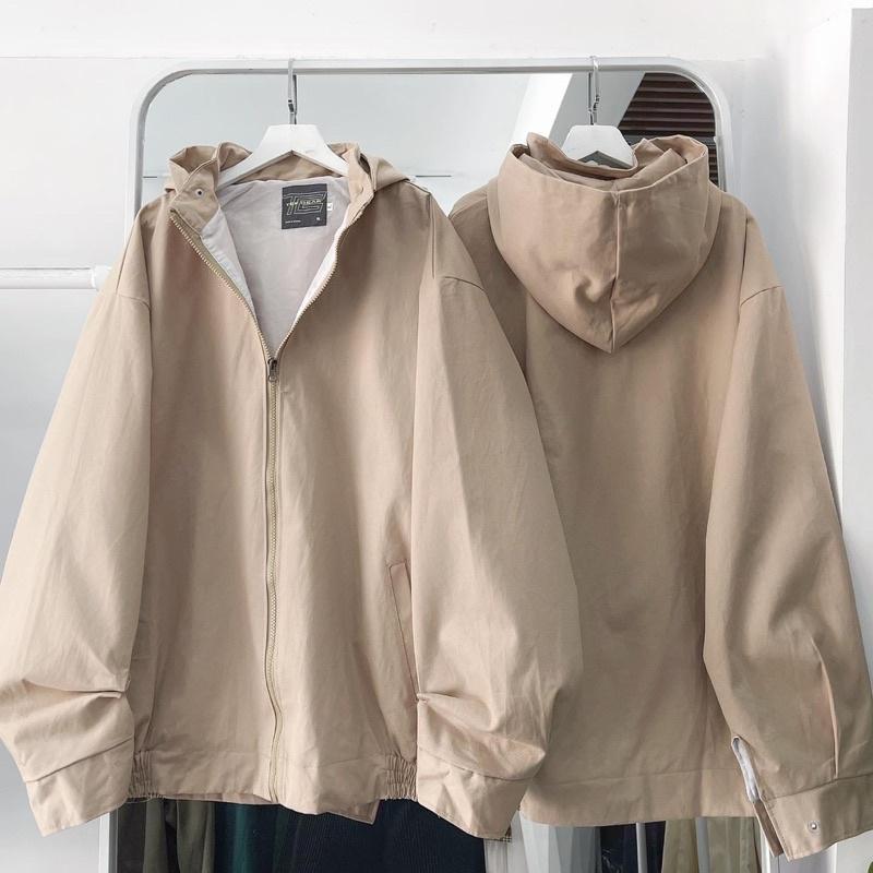 Áo Khoác Kaki TRƠN nón 2 lớp màu TAN Form Rộng Nam Nữ Unisex Áo khoác zip jaystoree