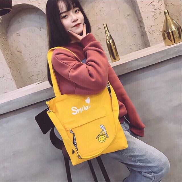 Túi Tote Vải Canvas Nữ Ulzzang Hot Trend Kita Unisex - Mẫu Smilei - Ảnh thật