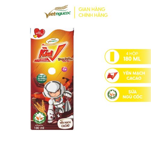Thùng 48 hộp Sữa Yến Mạch Vkid VIỆT NGŨ CỐC Cho Bé Thơm Ngon Hương Vị Cacao 180ml/Hộp