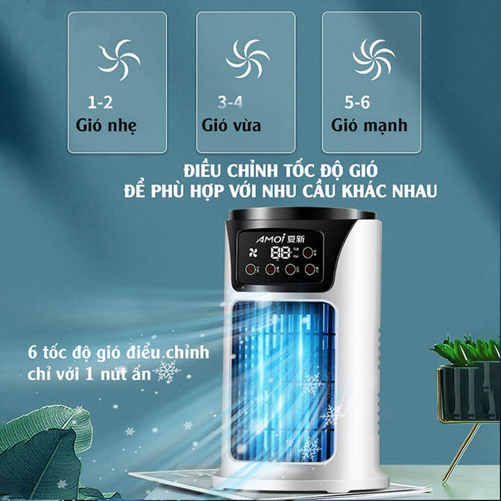 Quạt điều hoà hơi nước mini để bàn, quạt phun sương làm mát nhanh chóng, sạc tích điện công suất cao 18W, 6 cấp độ gió, hẹn giờ thông minh-YY01