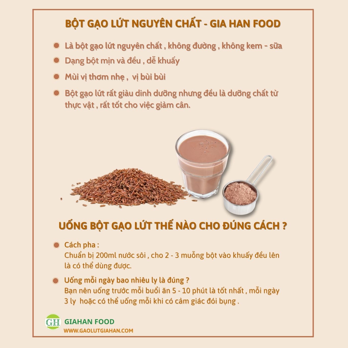 Combo 3 gói Bột gạo lứt giảm cân,Bột gạo lứt giảm mỡ bụng GIAHAN FOOD bột giảm cân tại nhà, an toàn