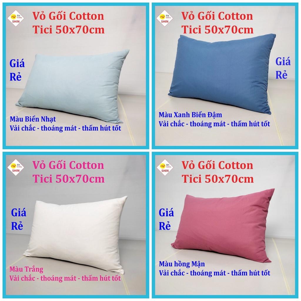 Vỏ gối 50x70cm cotton tici hàng đẹp vải tốt màu hồng và xám ghi
