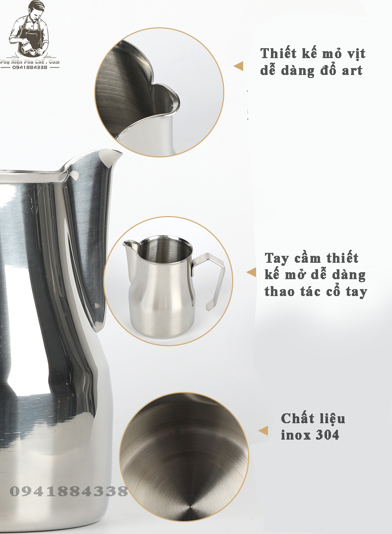 Ca Đánh Sữa Cao Cấp 450ml Inox 304