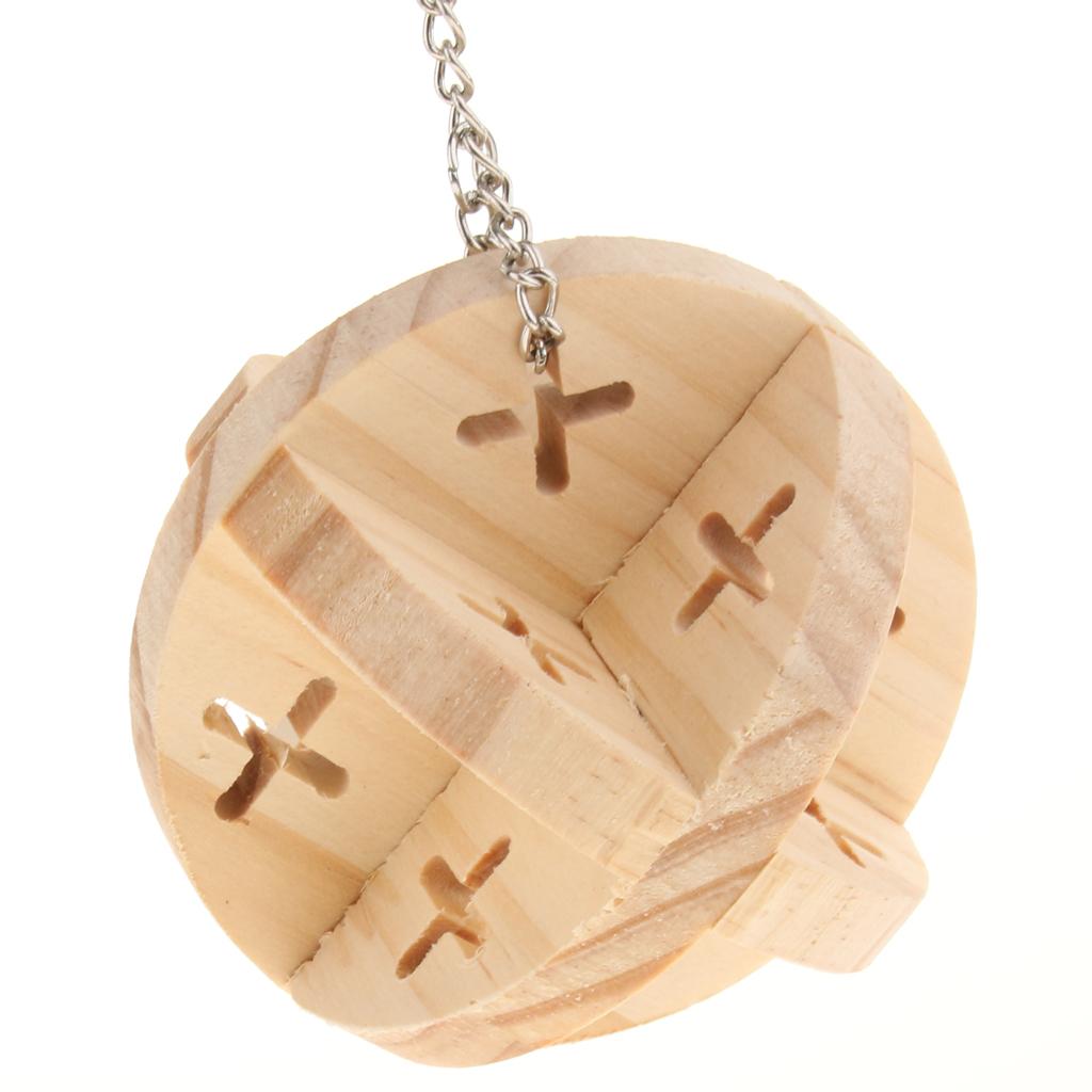 2x Natural Wooden Ball Chew Toy for Bird Parrot Hamster Rabbit Chinchilla