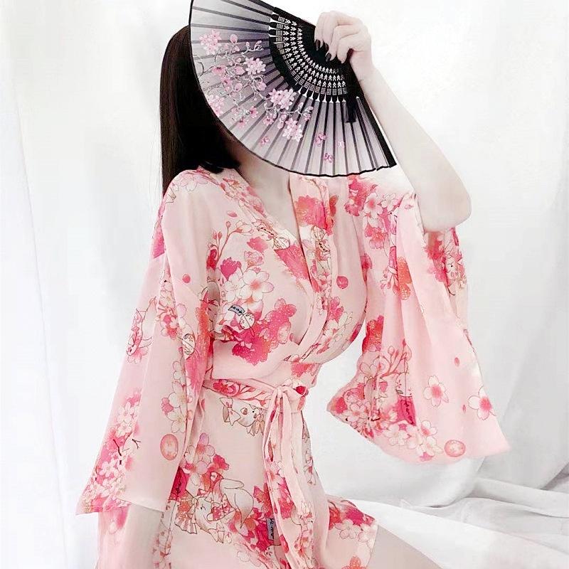 Cosplay Kimono Nhật Bản sexy gợi cảm áo choàng ngủ nữ voan hoa anh đào cao cấp đáng yêu BIKI HOUSE N742 - Ship Hỏa Tốc