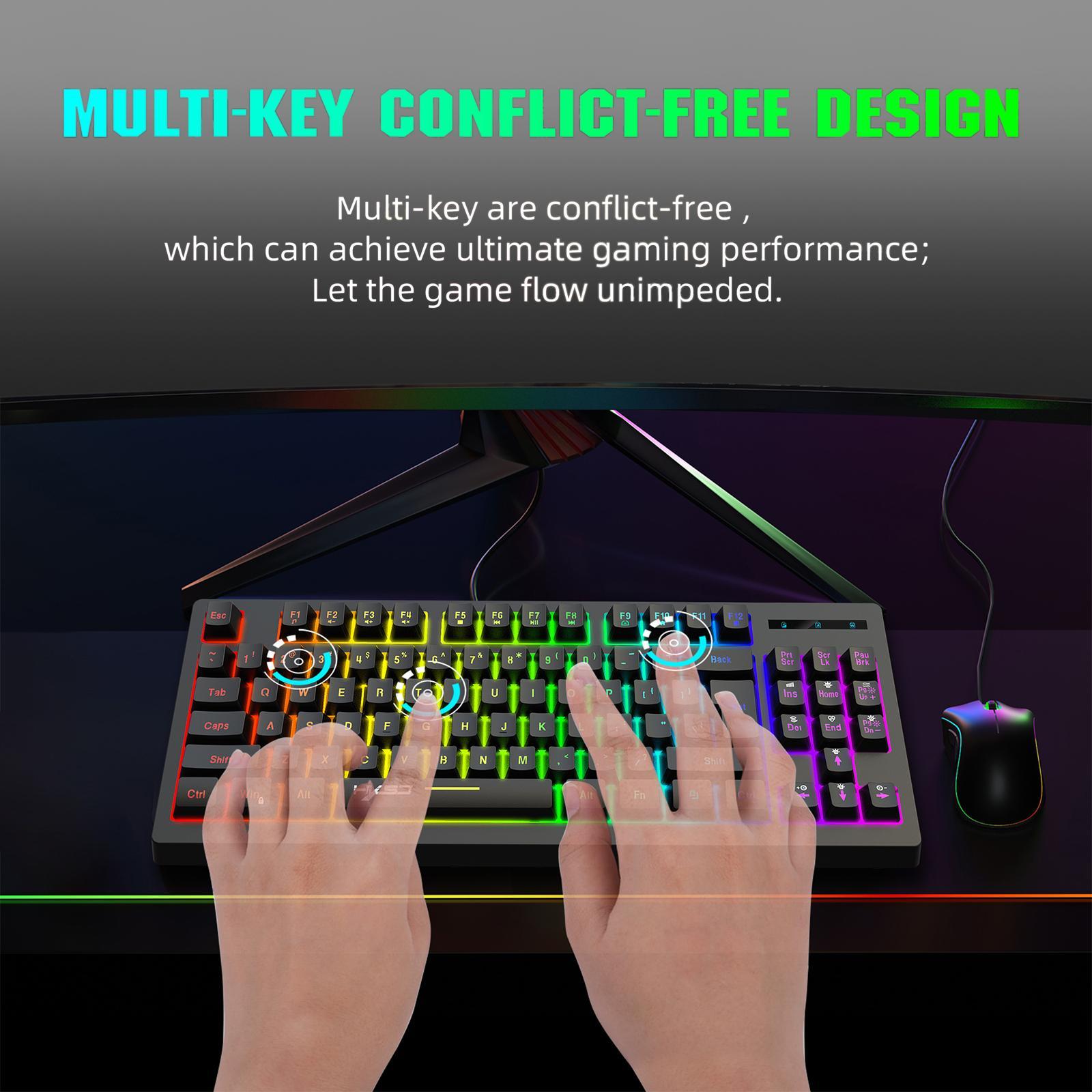 87Keys 2.4G Wireless Mechanical Keyboard, RGB Backlight USB2.0 Receiver Indicator Light L100 Gaming Keyboard, for Office Notebook Home Study