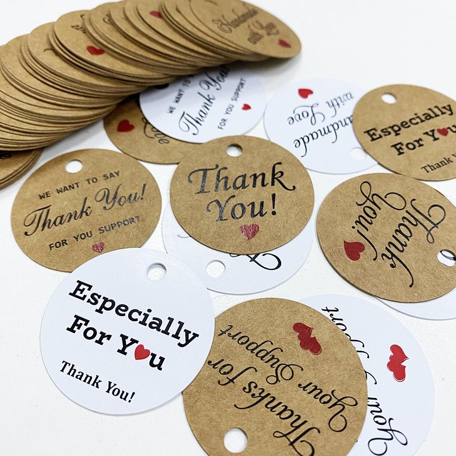 100pcs,Thẻ Tag Giấy Kraft / Trắng Treo THANK YOU Cám Ơn tag 35cm