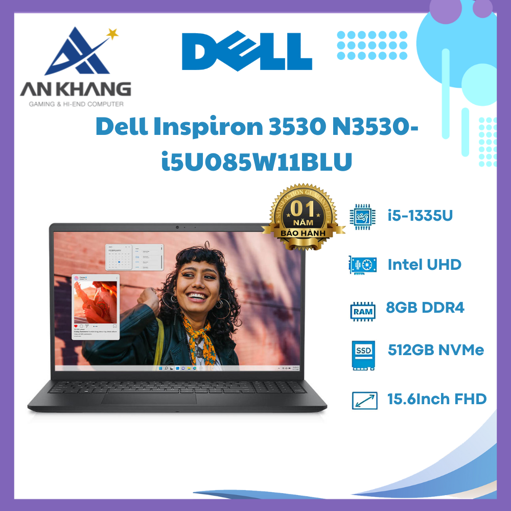 Laptop Dell Inspiron 15 3530 i5U085W11BLU - Hàng Chính Hãng - Bảo Hành 12 Tháng