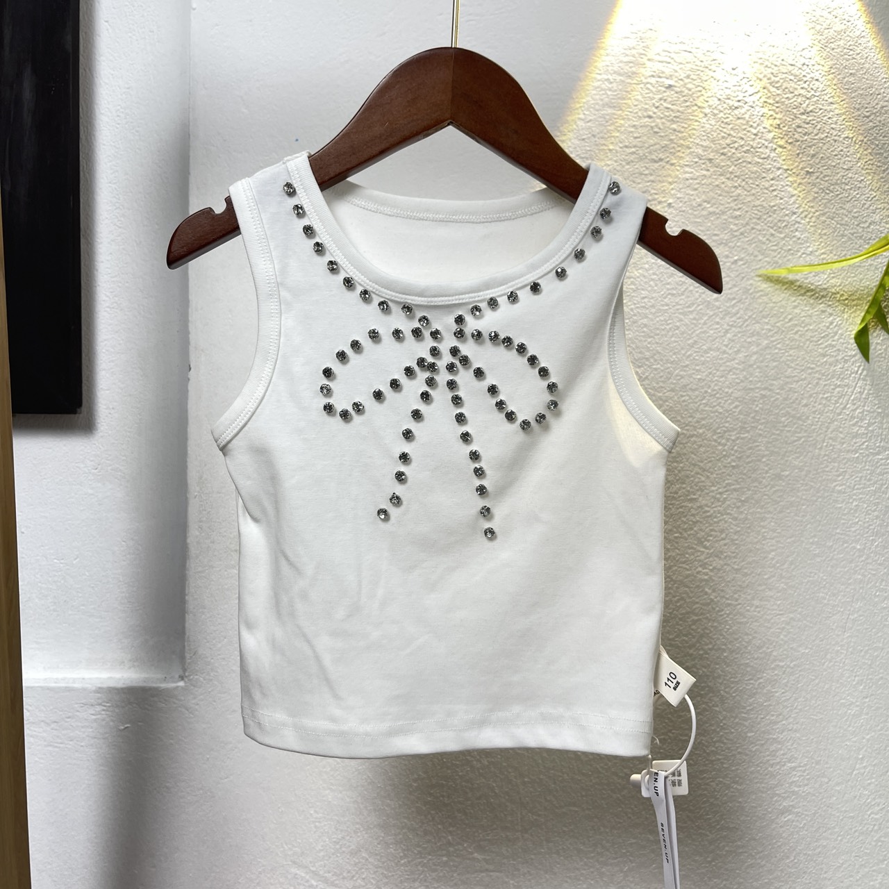 Áo ba lỗ bé gái sành điệu 1-9 tuổi đính đá và phối kẻ vải cotton co giãn thấm hút mồ hôi kiểu dáng thời trang