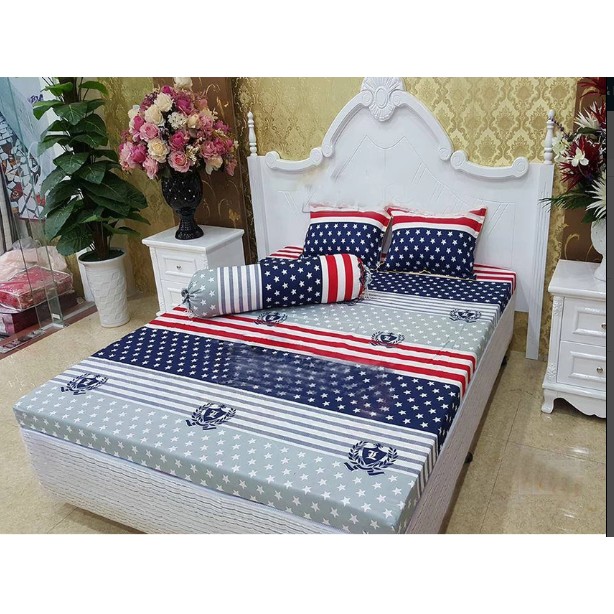 Set 3 món ga gối Poly cotton PL2 - Cờ Mỹ + Tặng 1 vỏ gối ôm - Tặng kèm 1 móc khóa Houston