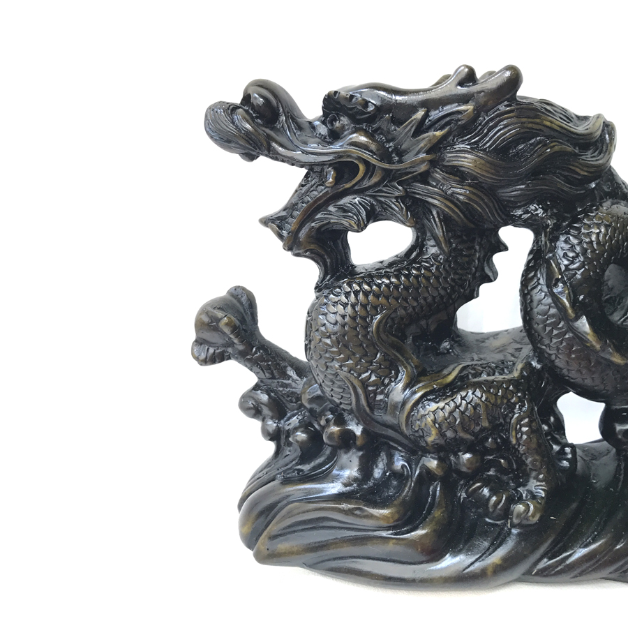 Tượng đá Rồng phong thủy trang trí bàn làm việc mang may mắn cát tường - Dài 26cm - Màu nâu đen