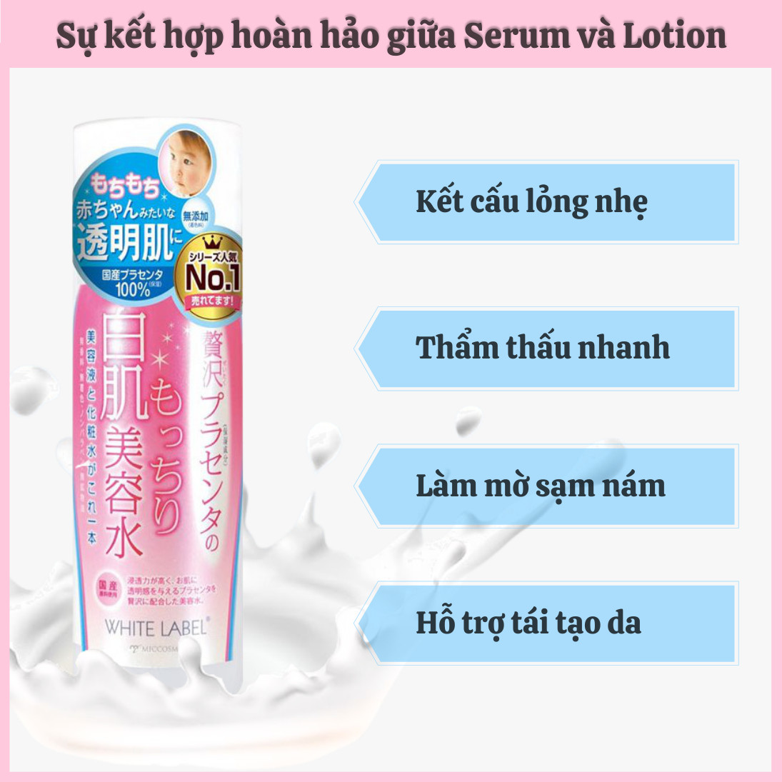 [MỸ PHẨM NHẬT BẢN] Nước Hoa Hồng Nhật Bản MICCOSMO White Label 180g, Chiết Xuất Nhau Thai, Dưỡng Trắng, Mờ Thâm Nám, Trẻ Hóa Da, Không Nhờn Rít (WL02)