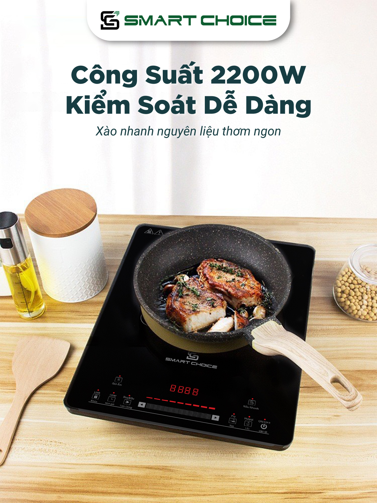 Bếp Từ Cảm Ứng SmartChoice Hàng Chính Hãng SCG-BTD004, Công Suất Lớn 2200W Với Màn Hình Tiếng Việt Rõ Ràng, Dễ Sử Dụng