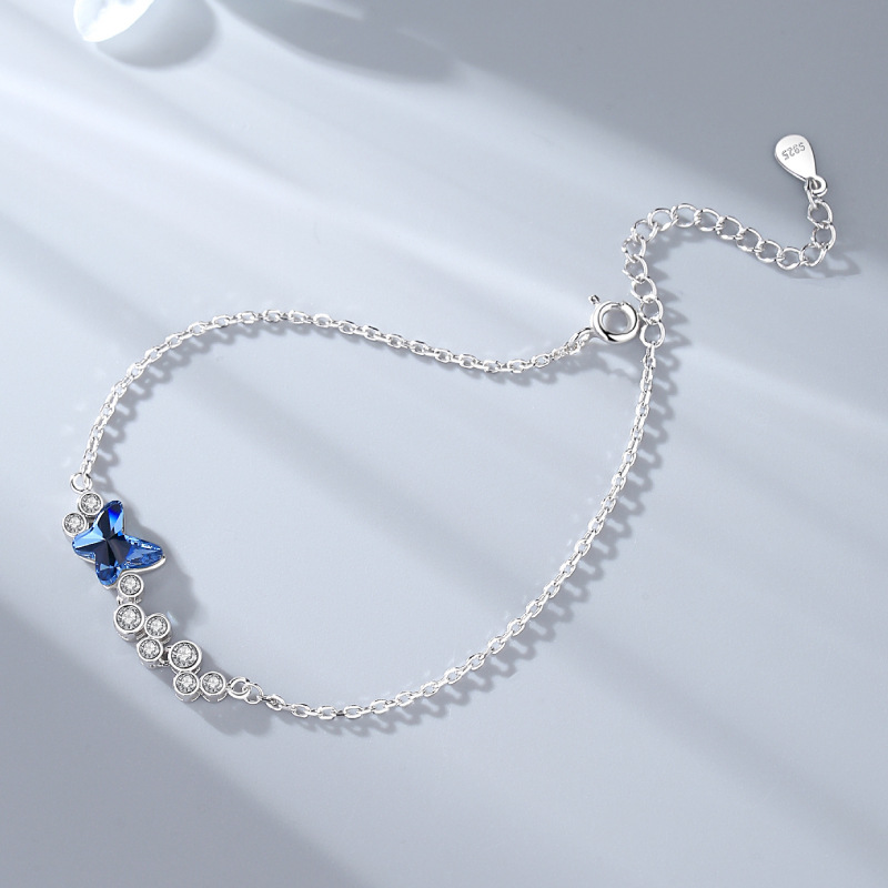 Vòng Tay Nữ Bạc S925 Hồ Điệp Đá Sapphire Xanh Sáng Trọng L2563 - Bảo Ngọc Jewelry