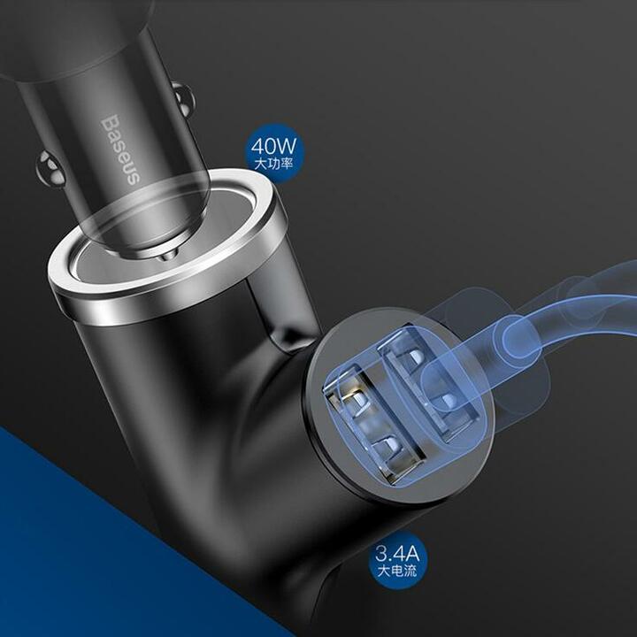 Bộ chia tẩu sạc 3 trong 1 trên ô tô, xe hơi nhãn hiệu Baseus chữ Y BSC-C16N công suất lên đến 40W, dòng tối đa lên đến 3.4A cho tốc độ sạc nhanh, tích hợp vi mạch bảo vệ thông minh