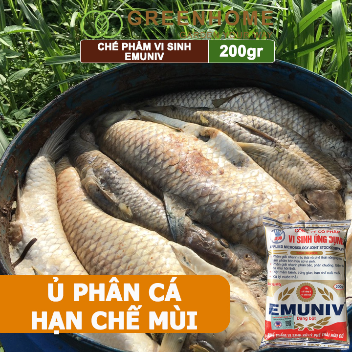 Chế Phẩm Vi Sinh EM Greenhome, Emuniv, Gói 200gr, Dùng Ủ Phân Bón Hữu Cơ, Xử Lý Rác Thải Gia Đình, Phân Huỷ Nhanh