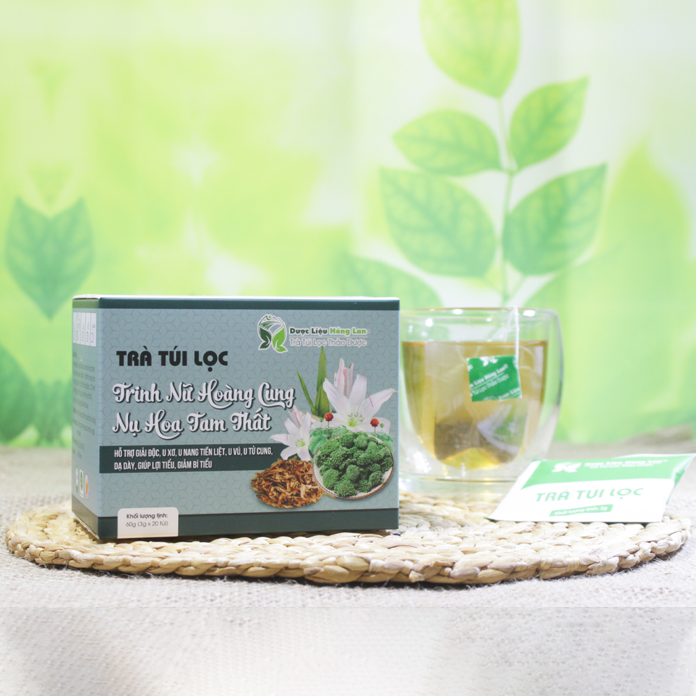Trà Trinh Nữ Hoàng Cung & Nụ Hoa Tam Thất túi lọc hộp 60g Cty Dược Liệu Hồng Lan - Hỗ trợ giải độc, u xơ, u nang tiền liệt, u vú, u tử cung, dạ dày, giúp lợi tiểu, giảm bí tiểu