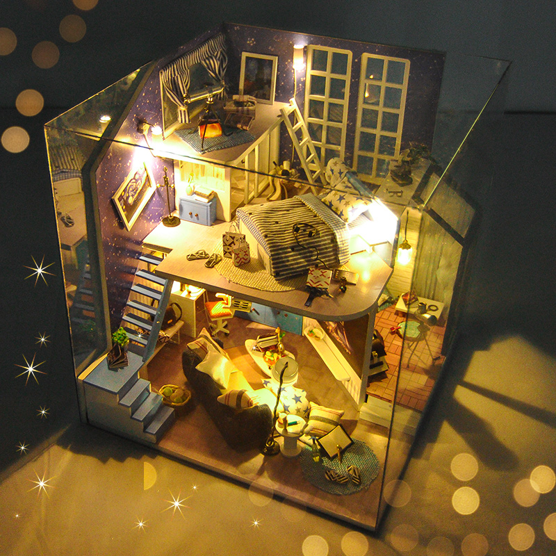 Mô hình nhà DIY Doll House Romantic Little Nightlight Kèm Mica Chống bụi