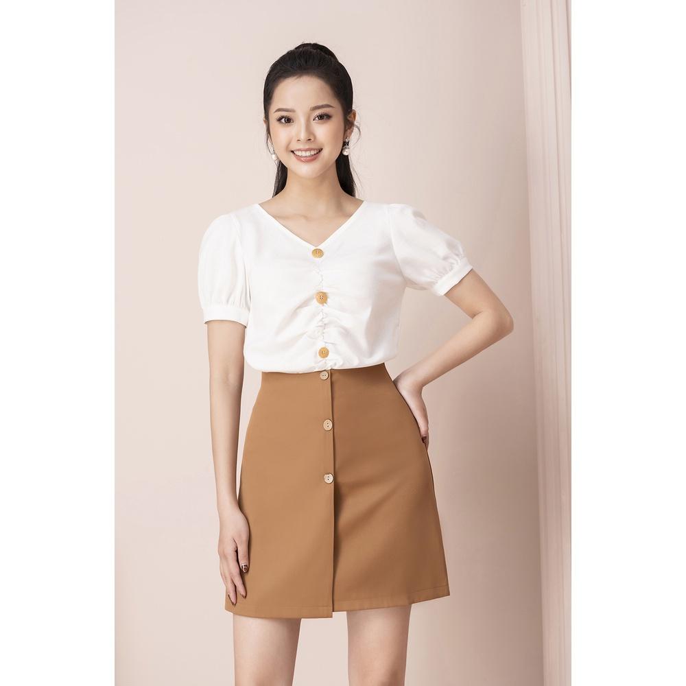 Áo Sơ Mi Nữ LUPERI LFSM1205 Tay Bồng Điệu Đà, Cổ chữ V, Cách Điệu Cúc Trẻ Trung Hiện Đạ