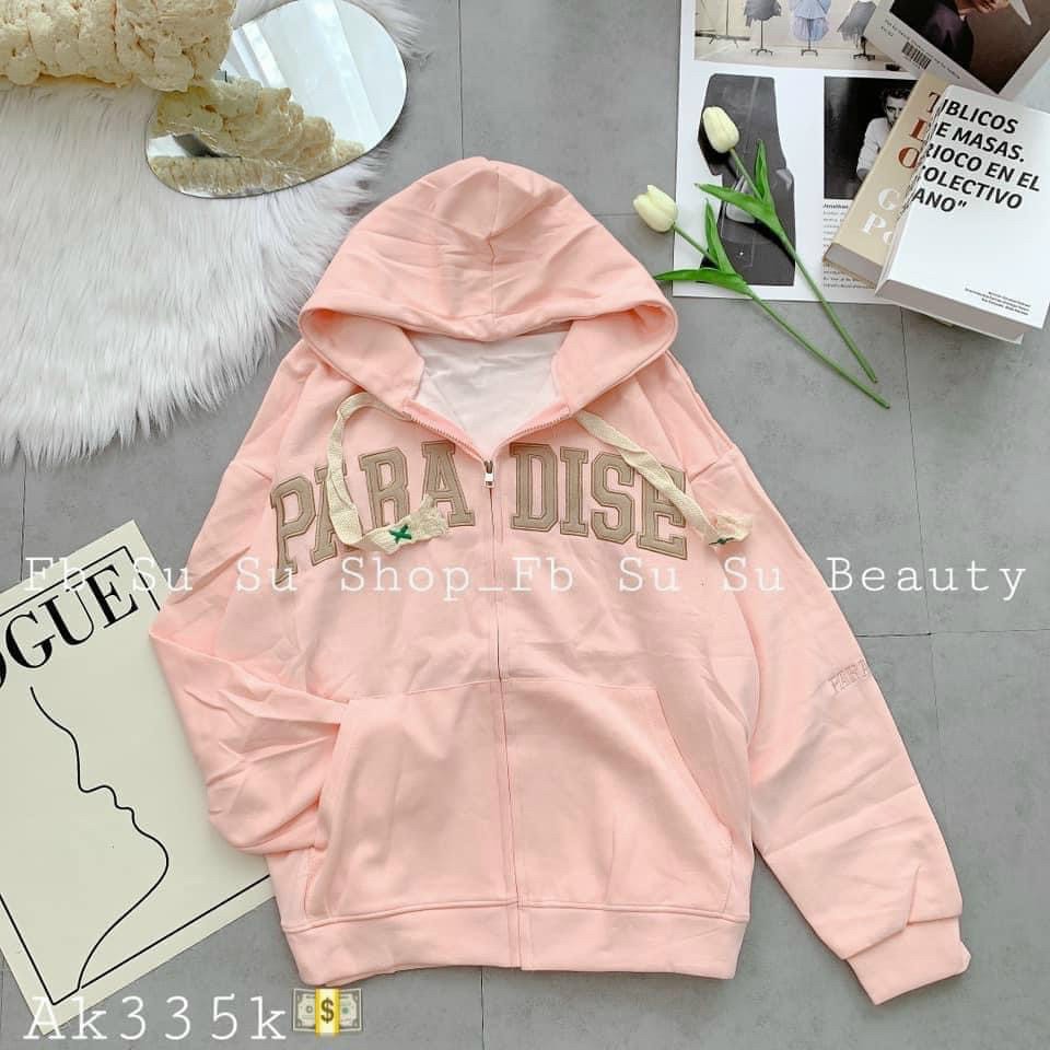 Áo Khoác Nỉ Chữ PARADISE Nón Mũ 2 Lớp - Hoodie Kiểu Có Khóa Kéo Unisex Hàn Quốc Nam Nữ Thu Đông HOT-TREND ĐẸP Chống Nắng