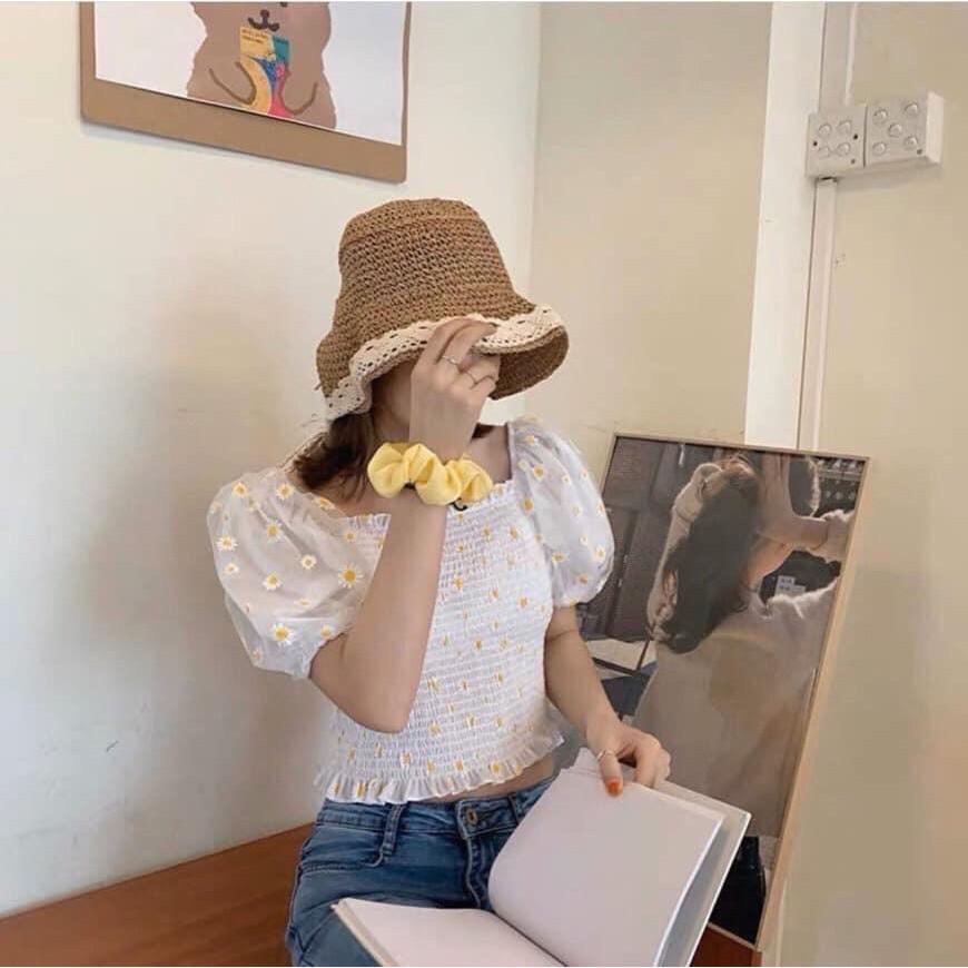 ÁO NHÚN IN HOA CÚC TAY NGẮN ( KÈM ẢNH THẬT )