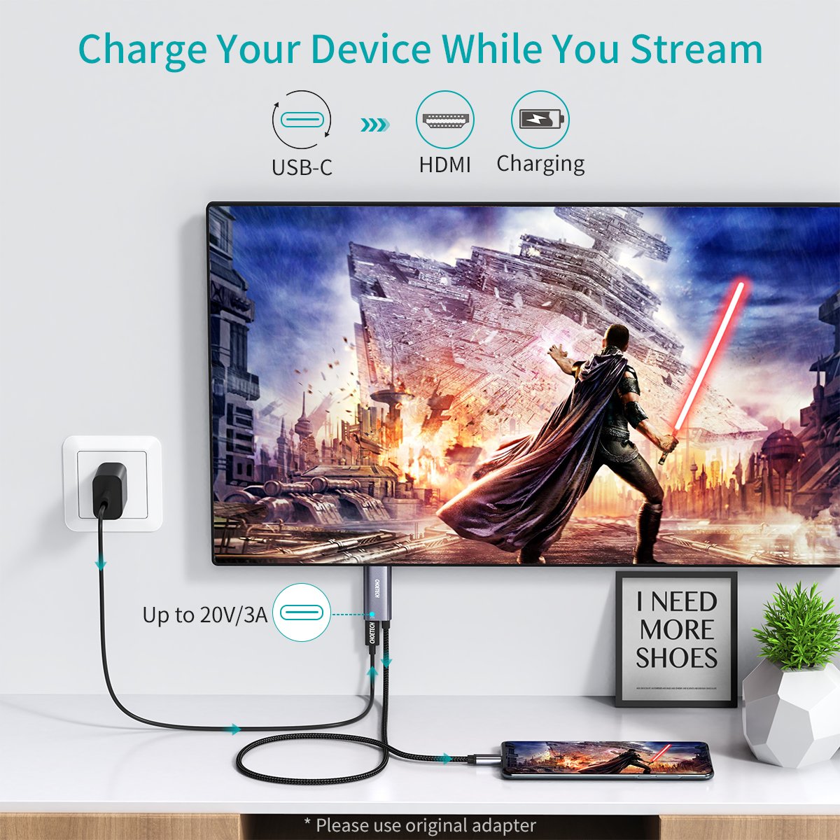 Dây Cáp Chuyển Đổi Type C To HDMI 4K 60Hz CHOETECH XCH-M180 Dây Nylon Dài 1.8M, Tương Thích Thunderbolt 3 Dành Cho Macbook, Kèm Cổng Type C Sạc Nhanh 60W - Hàng Chính Hãng