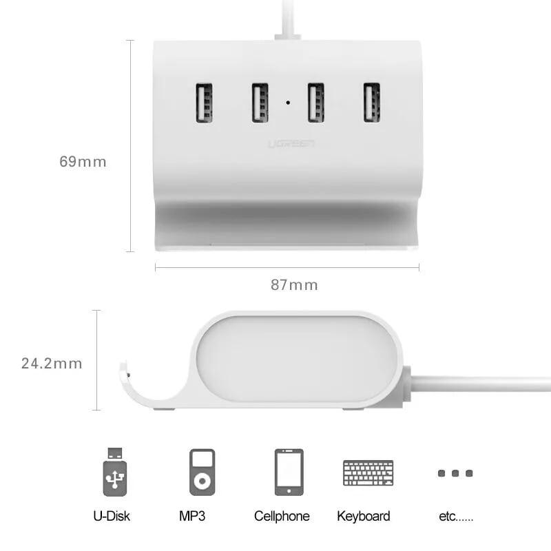 Ugreen UG30222CR123TK 0.5M Màu Trắng USB 2.0 Hub 4 Port With Power Port - HÀNG CHÍNH HÃNG