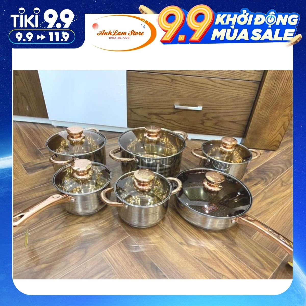 Bộ Nồi ANGELBERG Đức 6 Món - Bộ Nồi Chef 6 Món INox Cao Cấp Dùng Cho Mọi Loại Bếp