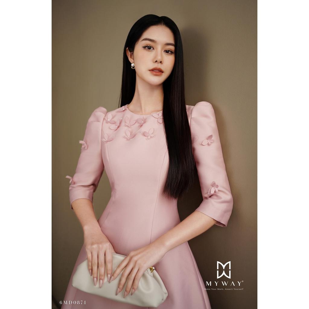 Đầm Nữ MY WAY Dáng Xòe Tay Lỡ Kết Hoa Sang Trọng 6MD0874