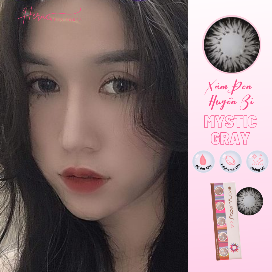 Kính Áp Tròng Hera Xám Đen Huyền Bí Không Độ MYSTIC GRAY Nhập Khẩu Hàn Quốc Lens Không Cận 1 Ngày