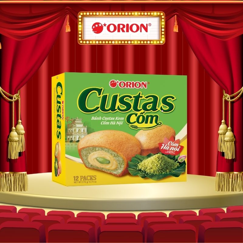 Hộp 12 gói bánh Orion CUSTAS 12P vị CỐM Hà Nội (282G)