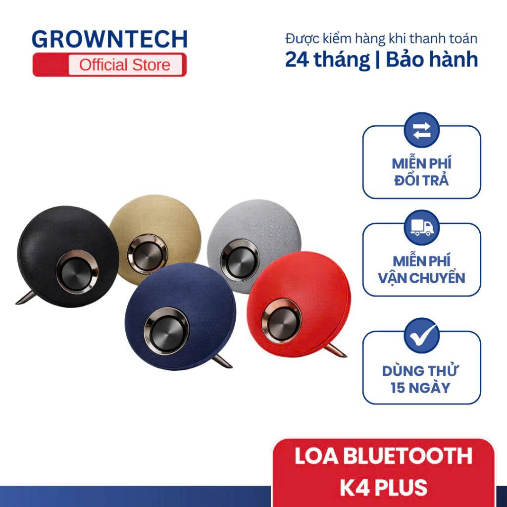 Loa nghe nhạc bluetooth GrownTech K4 Plus dòng xách tay kết nối không dây, loa to, pin trâu - Hàng chính hãng
