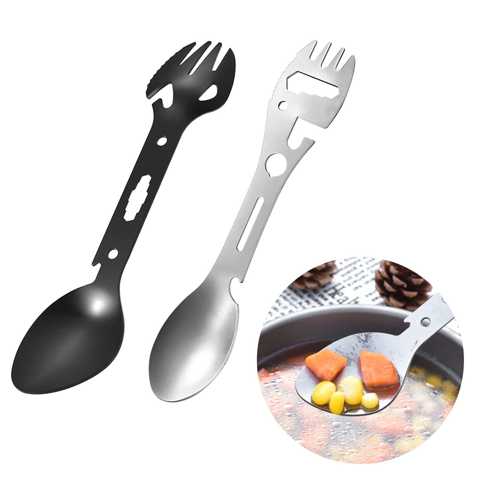 Muỗng Kiêm Nĩa 2 Trong 1 Đa Chức Năng Kèm Cờ Lê Mở Nắp Chai Bằng Thép Không Gỉ