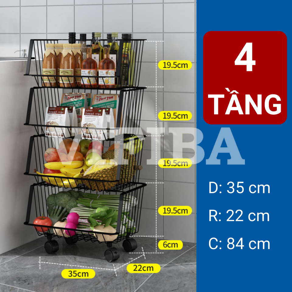 Kệ Rổ Nhà Bếp Đa Năng Chính Hãng VIFIBA Có Bánh Xe, Kệ Nhà Bếp Đựng Rau Củ Đồ Dùng Nhà Bếp Thép Carbon Chống Gỉ Sét Siêu Bền