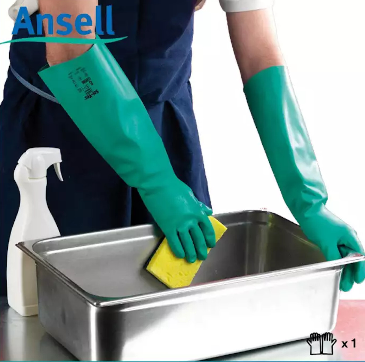 Găng chống hóa chất Ansell 37-185 găng tay cao su nitrile - chống hóa chất - axit - dầu nhớt siêu dài 45,5cm (Màu xanh)