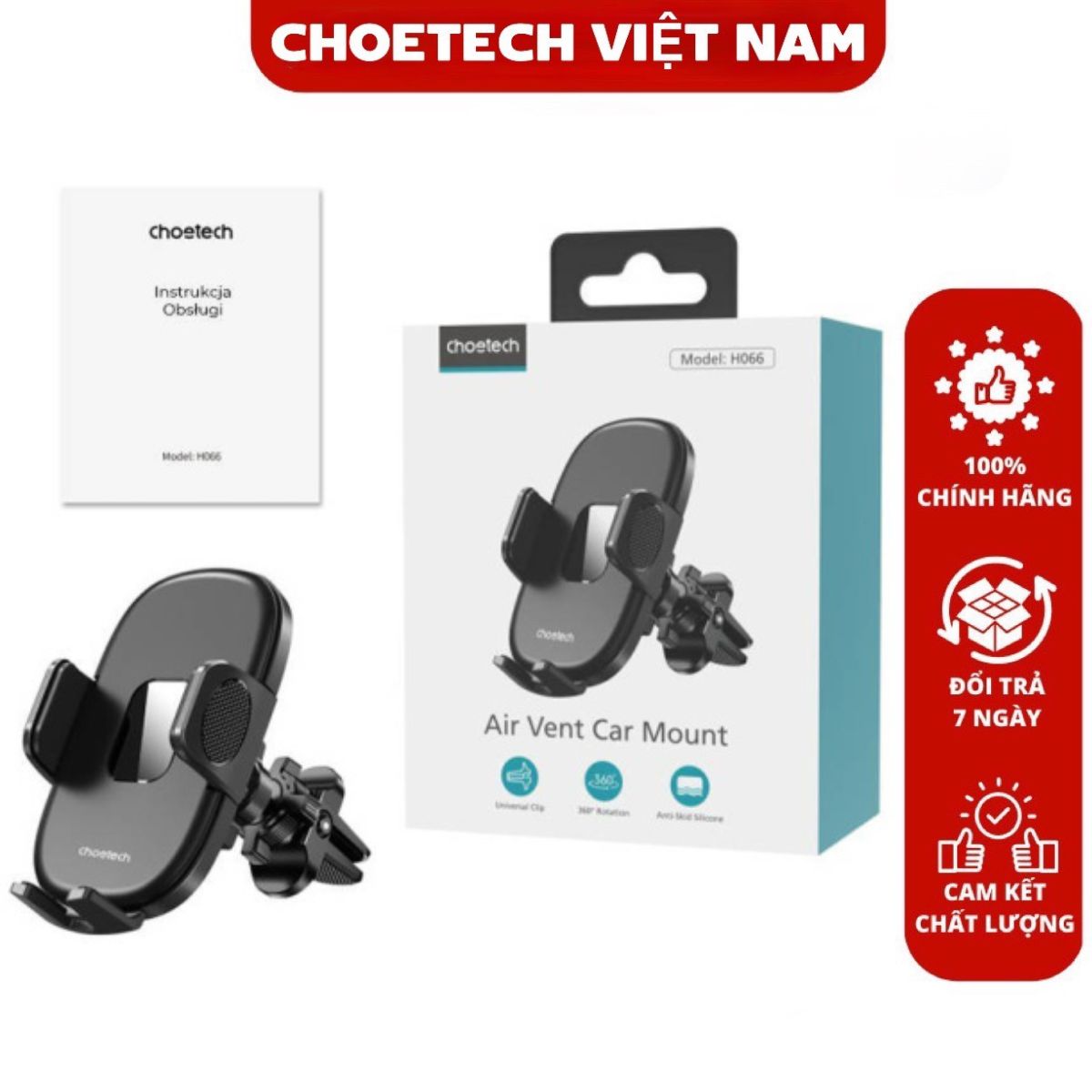 Giá đỡ điện thoại gắn khe gió CHOETECH H066 dùng trên ô tô