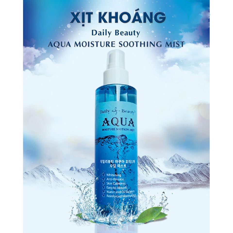 Xịt khoáng Daily Beauty R&amp;B Aqua Moisture Soothing Mist chính hãng LB Cosmetic Hàn Quốc chiết xuất 100% tự nhiên, cấp ẩm tức thì, cân bằng da, làm mềm da, kháng khuẩn, se lỗ chân lông, làm sáng da, ngừa lão hóa, giữ lớp trang điểm mềm mịn lâu trôi, 150ml