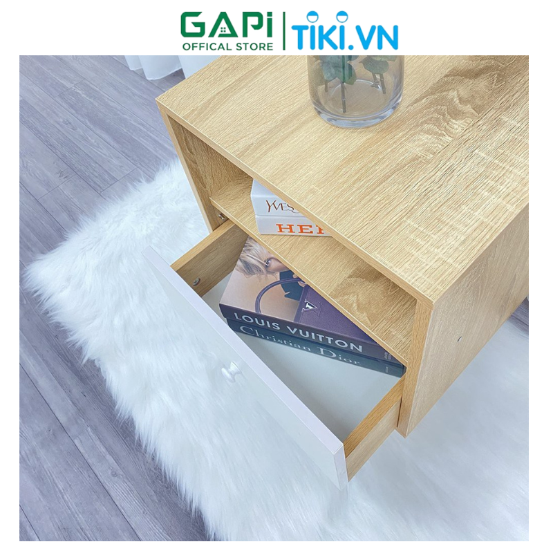 Tủ đầu giường GAPI có ngăn gỗ phối trắng, tab đầu giường tạo điểm nhấn cho không gian GP109