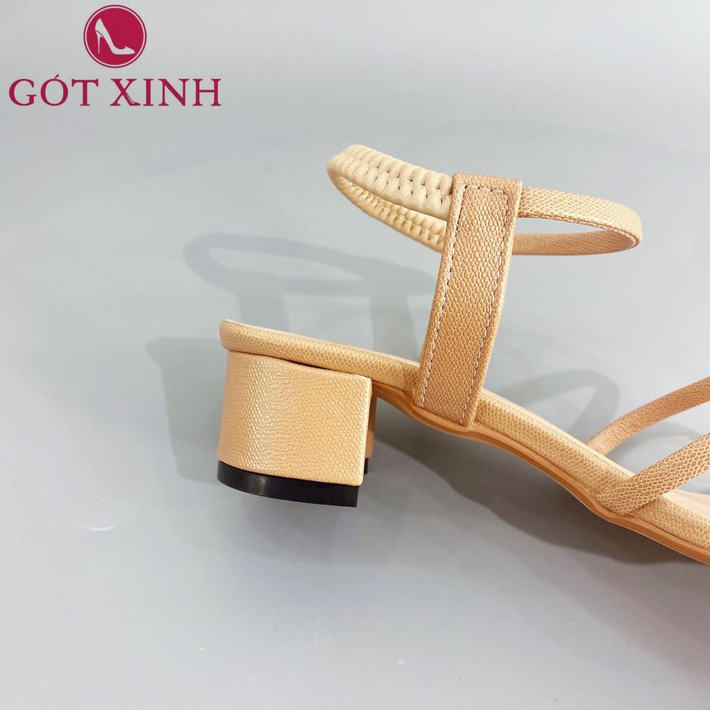 Sandal Cao Gót Gót Xinh GX283 5cm Da Mềm Hai Quai Đế Trụ Vuông