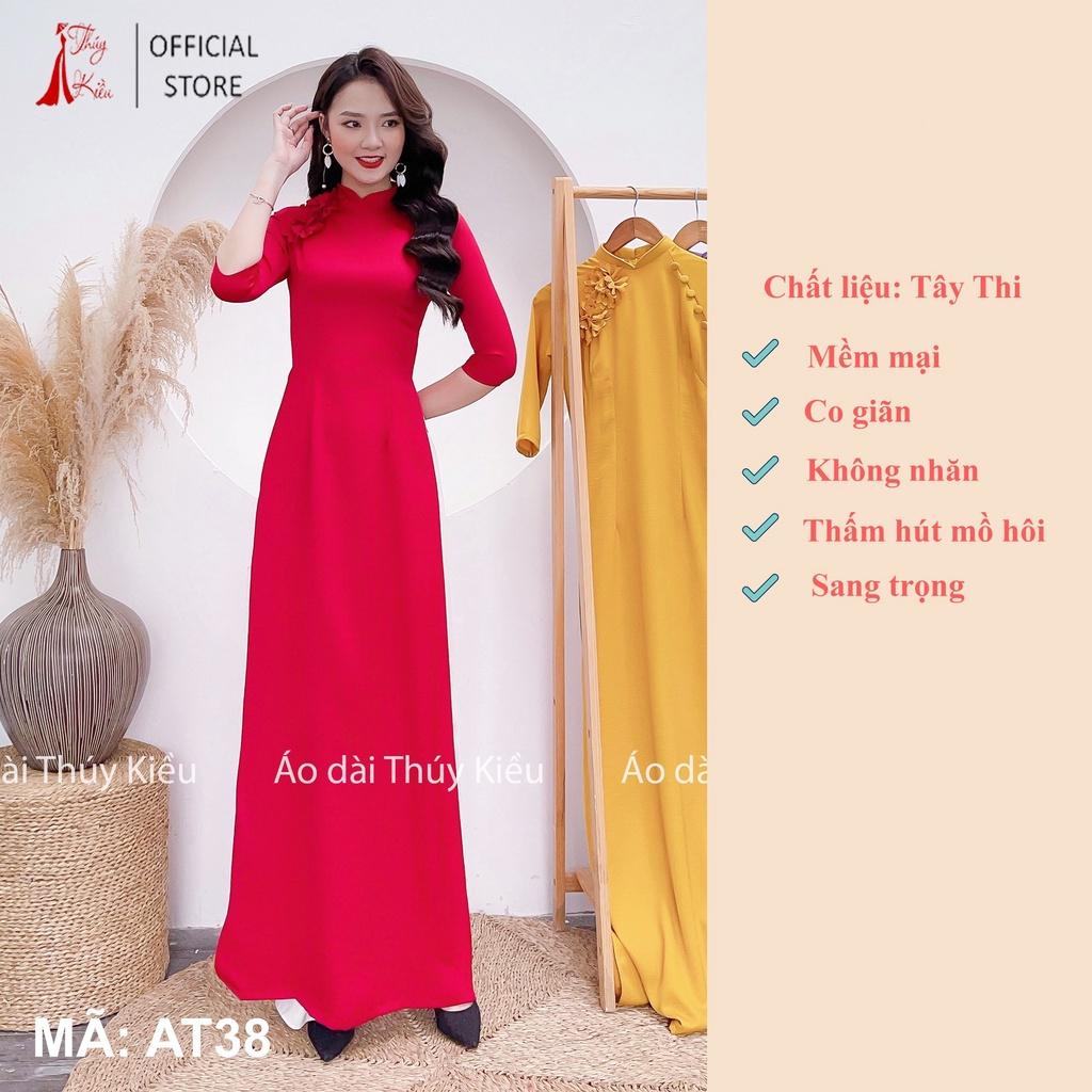 Áo dài nữ thiết kế đỏ đô đính hoa thủ công may sẵn đẹp cách tân AT38 mềm mại, co giãn, áo dài giá rẻ