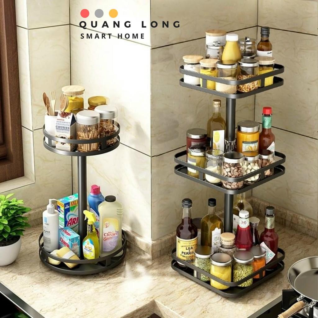 Kệ gia vị xoay 360 độ 2 Tầng/3 Tầng kệ để đồ nhà bếp thông minh dáng vuông tròn