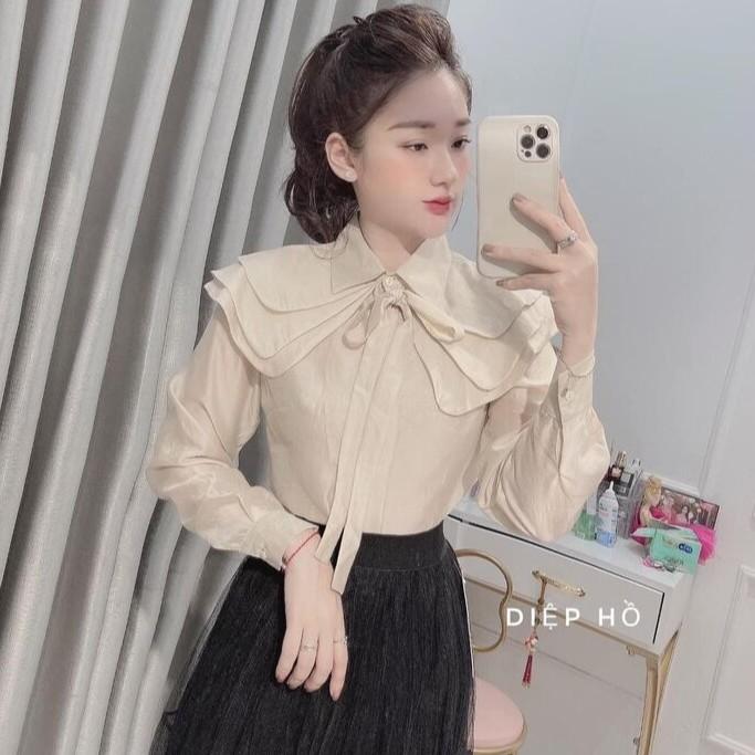 ÁO SƠ MI XỊN ĐẸP Áo sơ mi cổ đức bèo vai tầng nơ ngực hàng hottrend