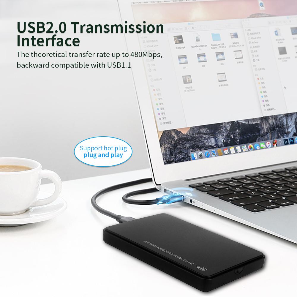 2.5'' SATA SSD HDD Enclosure USB2.0 to SATA Hard Disk Case Portable Tool-free SSD HDD Enclosure Blue