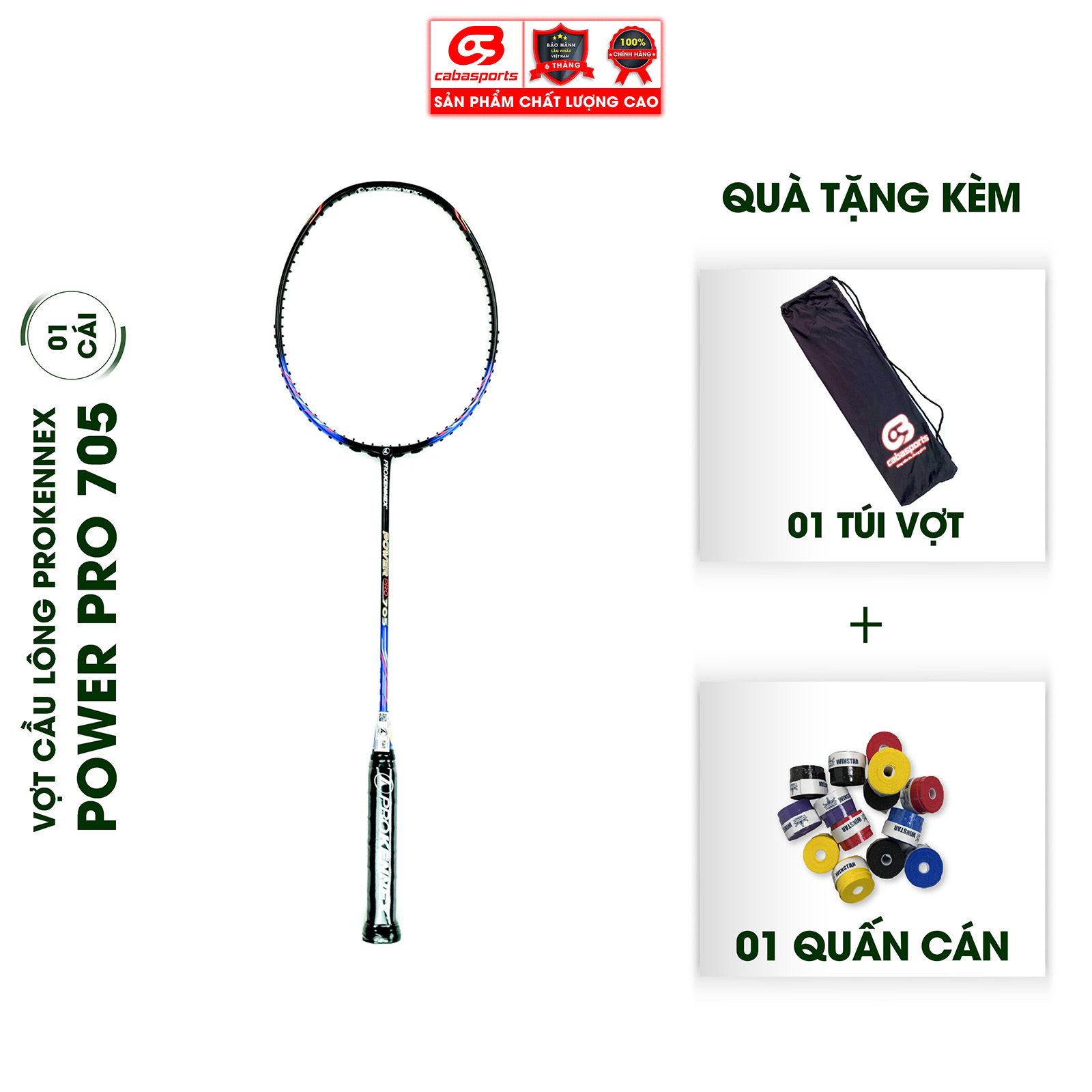 Vợt cầu lông Prokennex POWER PRO 705 Xanh Đen chuyên công - Đã đan lưới