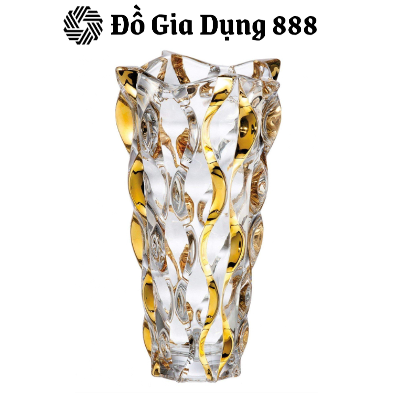 Lọ Hoa Pha Lê Bohemia Samba Mạ Vàng, Lọ Cắm Hoa Đẹp, Bình Cắm Hoa Thủy Tinh Cao Cấp, Cao 30.5cm, Nhập Đức
