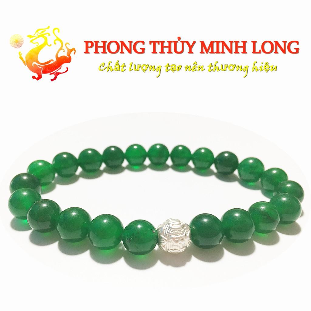 Vòng tay đá Mã Não Xanh 3A mix 1 hạt kim tiền Bạc hợp mệnh Hỏa và Mộc