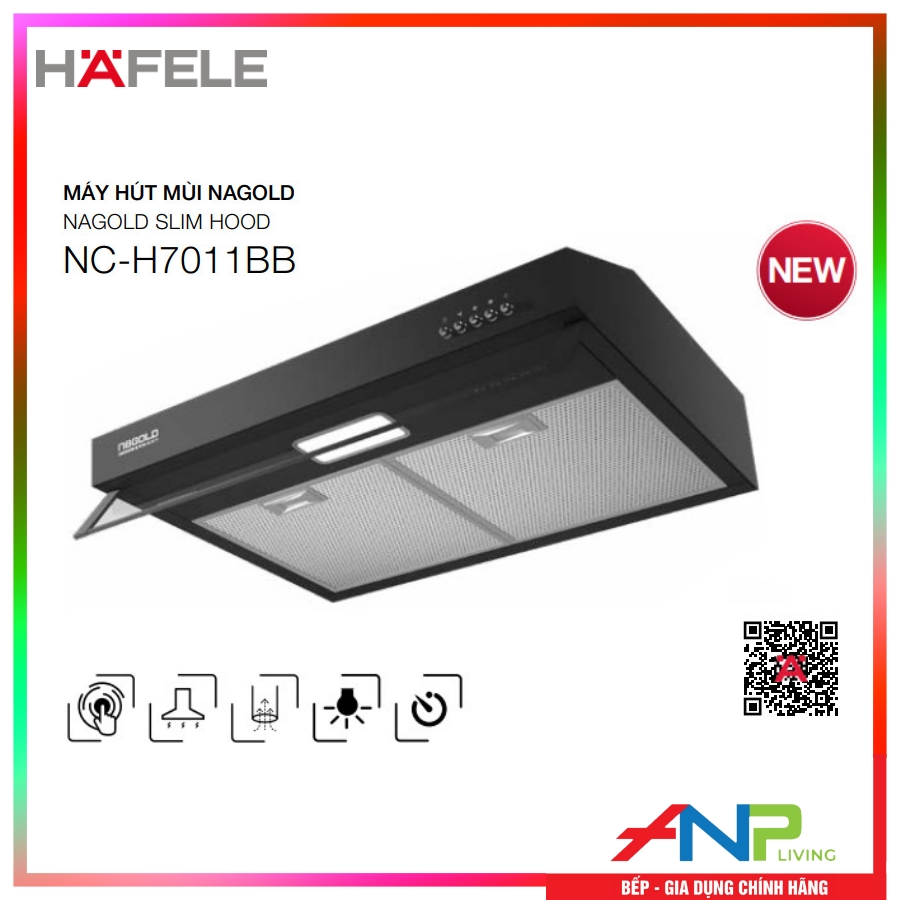 Máy Hút Mùi Hafele Nagold NC-H7011BB (Điều Khiển Nút Bấm Cơ 3 Tốc Độ - Hút Xả Tuần Hoàn - Có Đèn Led 40w Chiếu Sáng) - Hàng Chính Hãng