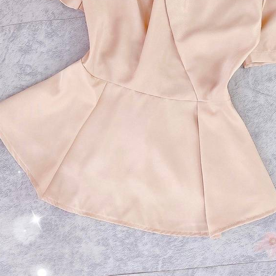 [L2M] Áo sơ mi kiểu nữ peplum CỔ XẾP LY ĐÍNH NGỌC có chun lưng giấu bụng hiệu quả